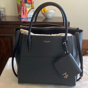 NEW Henri Bendel black pebble leather satchel with removable shoulder strap